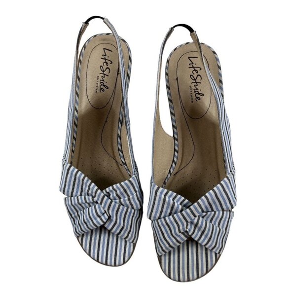 LifeStride Mimosa 2 Fabric Upper Stiped Open Toe Slingback Wedge Sandal Size 10 - Picture 2 of 16